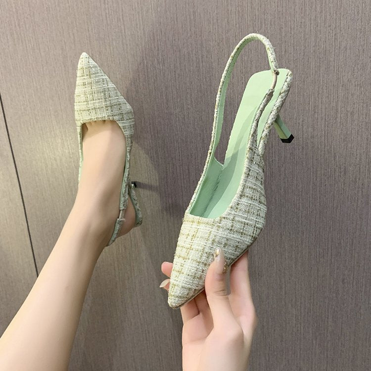 Damer Slingback-pumps med elegant tygblandning och moderiktig klack Mirla-Eva Jonsson