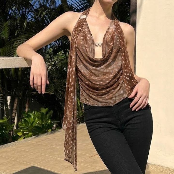 Damer Snygg Halterneck Blus med Drapering Mirla-Eva Jonsson