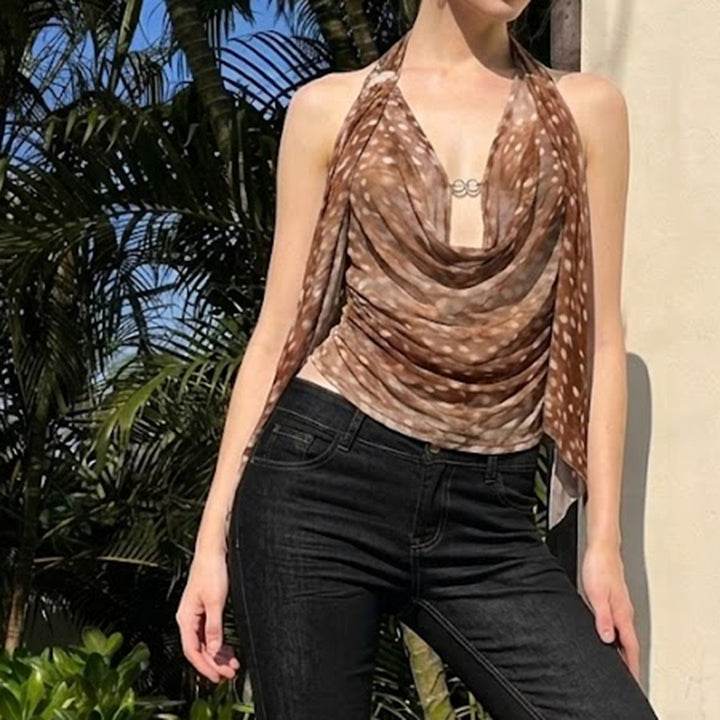 Damer Snygg Halterneck Blus med Drapering Mirla-Eva Jonsson