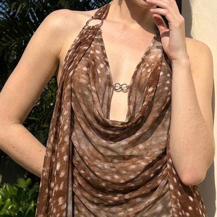 Damer Snygg Halterneck Blus med Drapering Mirla-Eva Jonsson