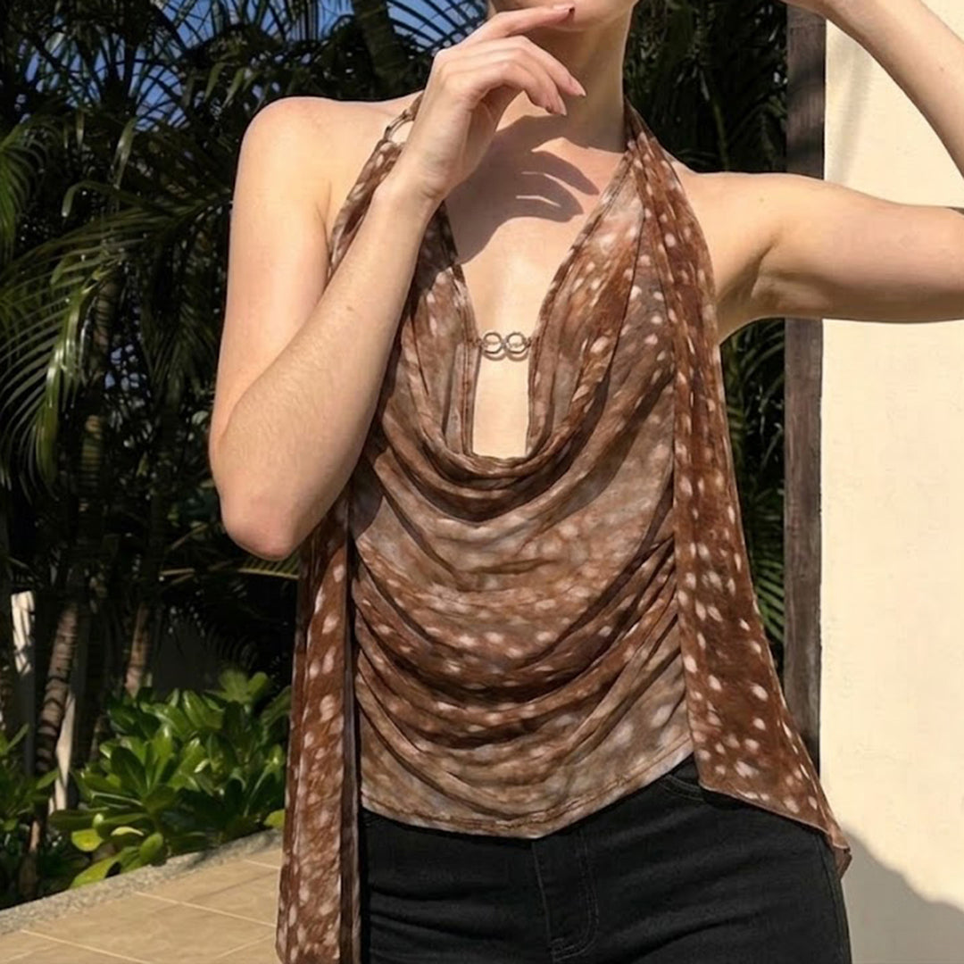 Damer Snygg Halterneck Blus med Drapering Mirla-Eva Jonsson