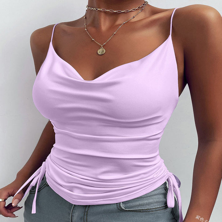 Damer Snygg Satin-blus med djup V-urringning och rynkning Mirla-Eva Jonsson