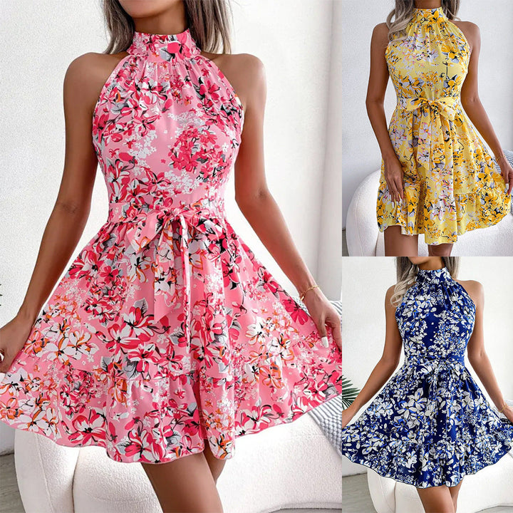 Damer Sommar Mini Klänning med Elegant Urringning och Blommiga Detaljer Mirla-Eva Jonsson