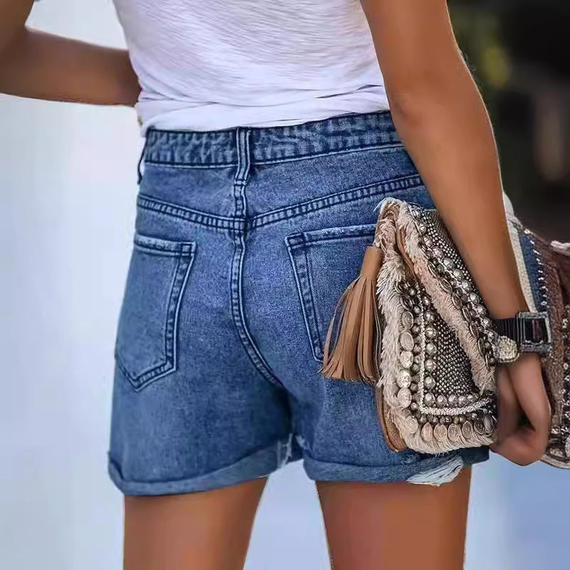 Damer Sommar förstörda jeansshorts med uppvikt fåll Mirla-Eva Jonsson