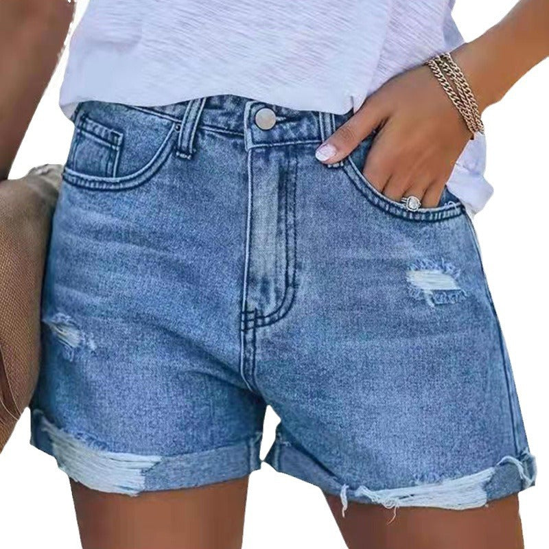 Damer Sommar förstörda jeansshorts med uppvikt fåll Mirla-Eva Jonsson