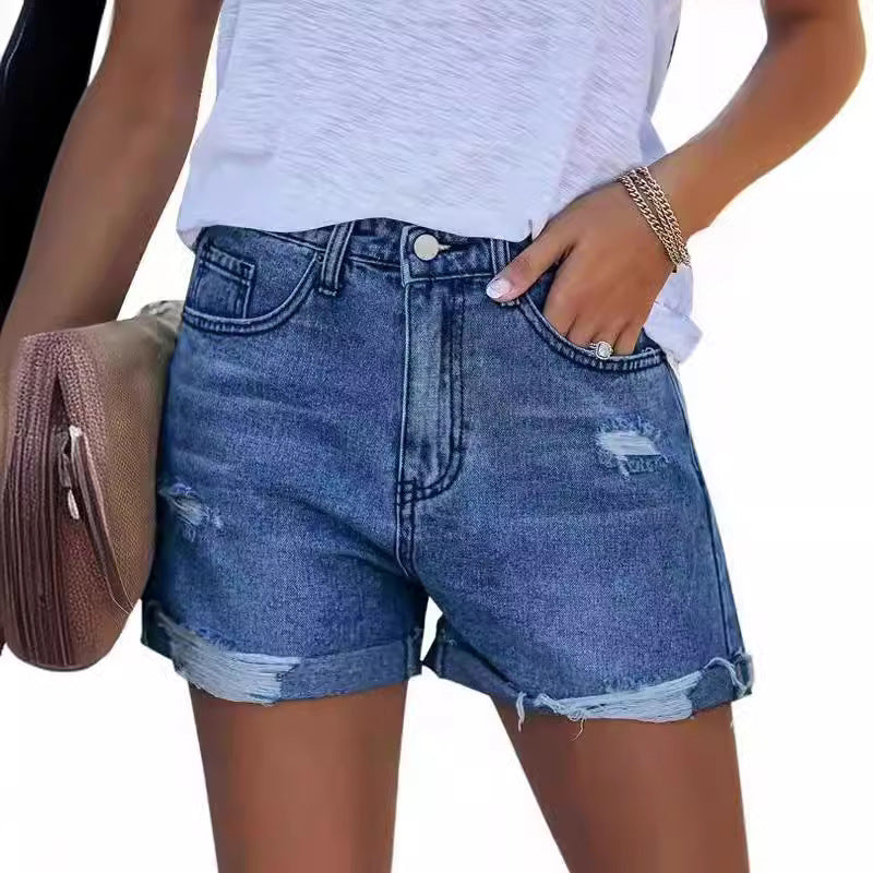 Damer Sommar förstörda jeansshorts med uppvikt fåll Mirla-Eva Jonsson