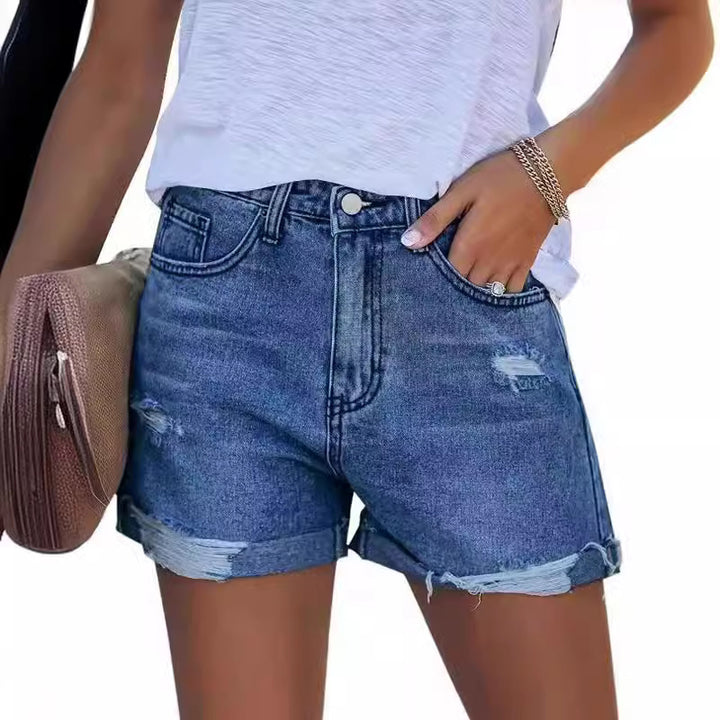 Damer Sommar förstörda jeansshorts med uppvikt fåll Mirla-Eva Jonsson