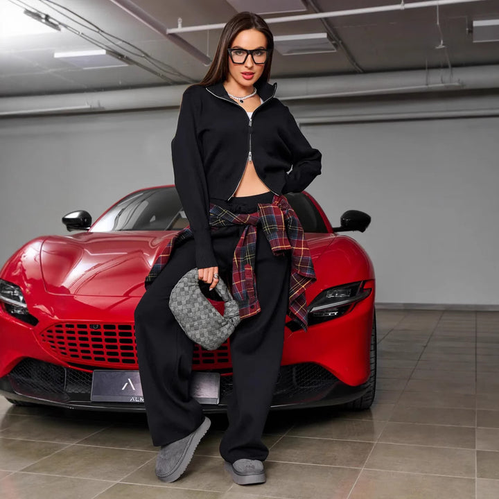 Damer Sportig Tvådelad Ensemble med Ståkrage och Elastisk Resår Eva Jonsson-Eva Jonsson