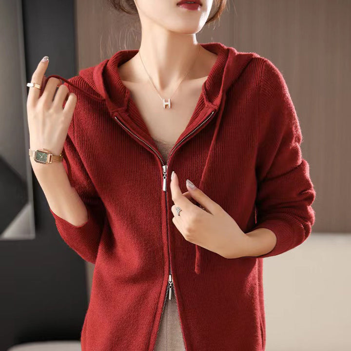 Damer Sportig Zip-Hoodie i fin stickad Eva Jonsson-Eva Jonsson