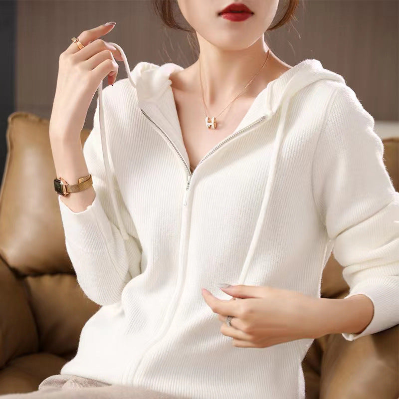 Damer Sportig Zip-Hoodie i fin stickad Eva Jonsson-Eva Jonsson