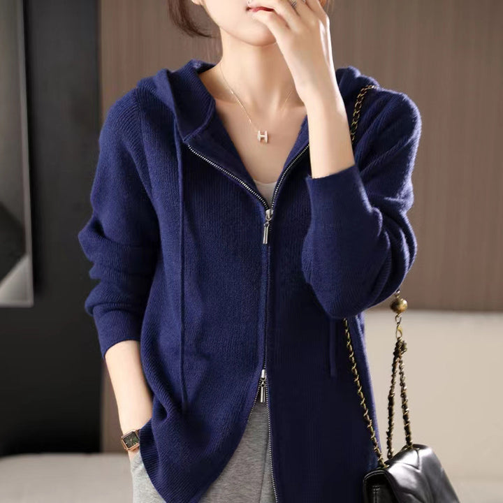 Damer Sportig Zip-Hoodie i fin stickad Eva Jonsson-Eva Jonsson