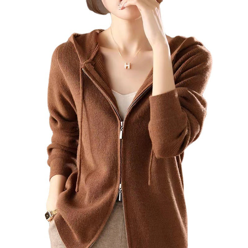 Damer Sportig Zip-Hoodie i fin stickad Eva Jonsson-Eva Jonsson