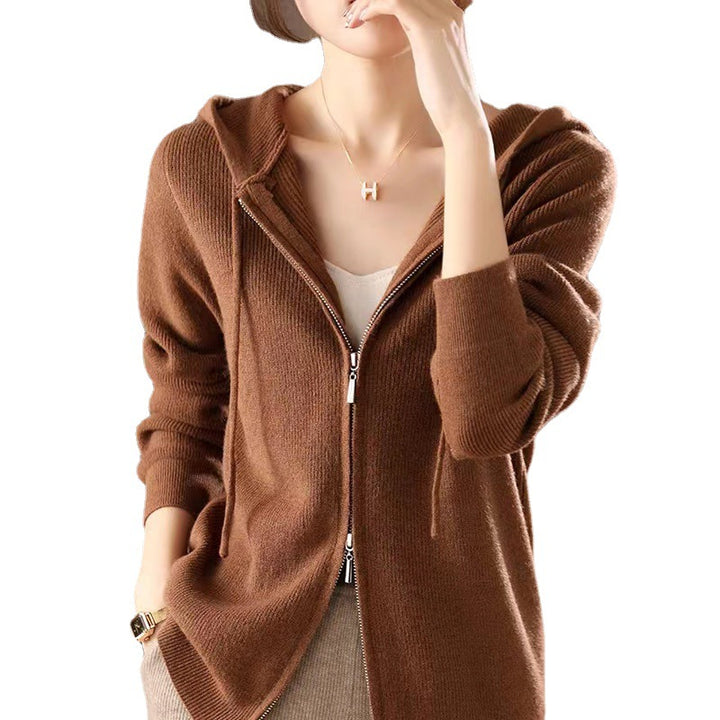 Damer Sportig Zip-Hoodie i fin stickad Eva Jonsson-Eva Jonsson