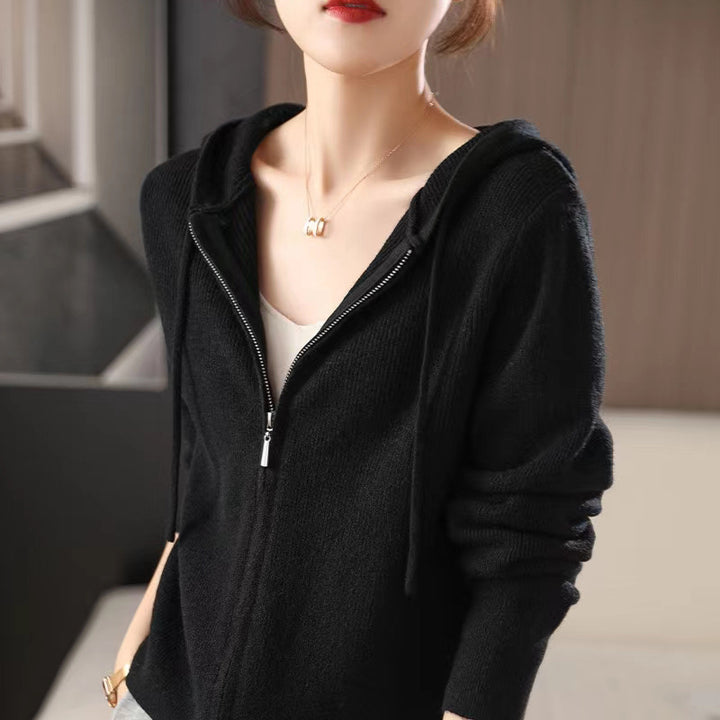 Damer Sportig Zip-Hoodie i fin stickad Eva Jonsson-Eva Jonsson