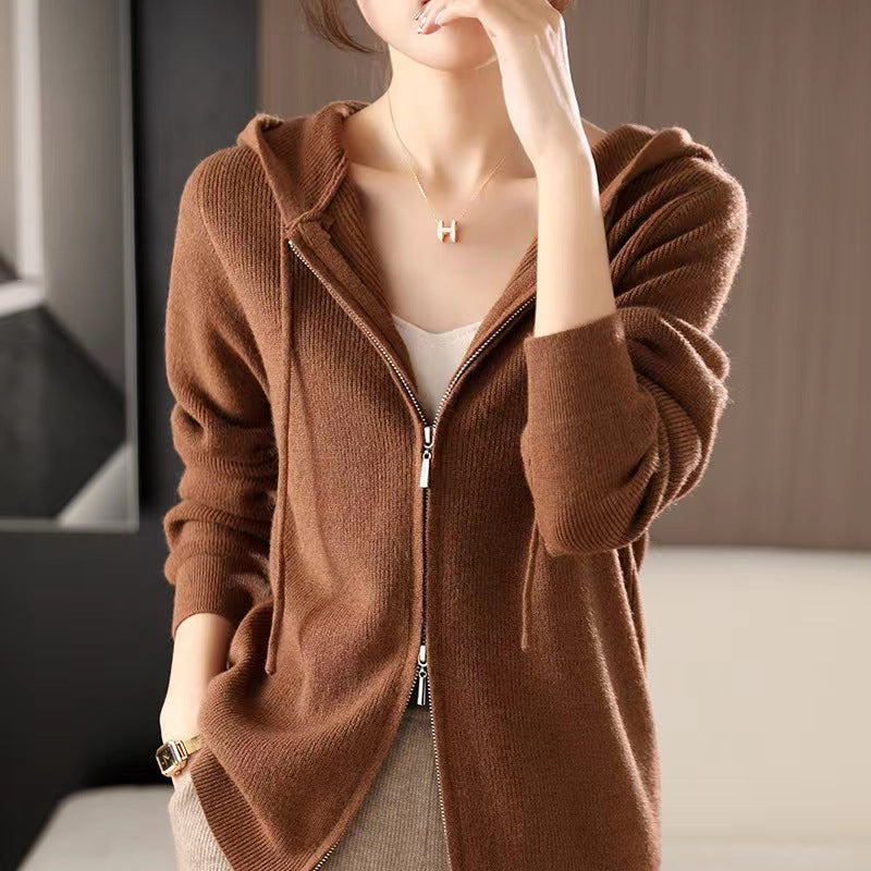 Damer Sportig Zip-Hoodie i fin stickad Eva Jonsson-Eva Jonsson