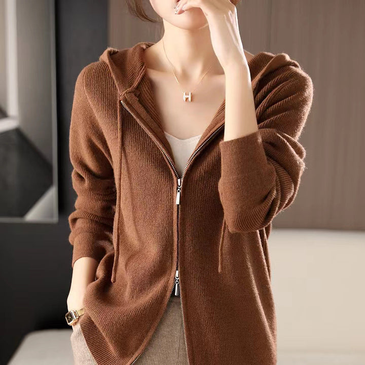 Damer Sportig Zip-Hoodie i fin stickad Eva Jonsson-Eva Jonsson