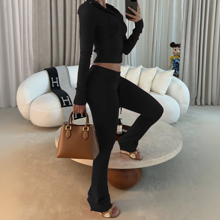Damer Sportig tvådelat set med cropped hoodie och elastiska joggingsbyxor Eva Jonsson-Eva Jonsson