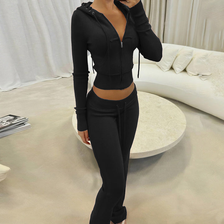 Damer Sportig tvådelat set med cropped hoodie och elastiska joggingsbyxor Eva Jonsson-Eva Jonsson