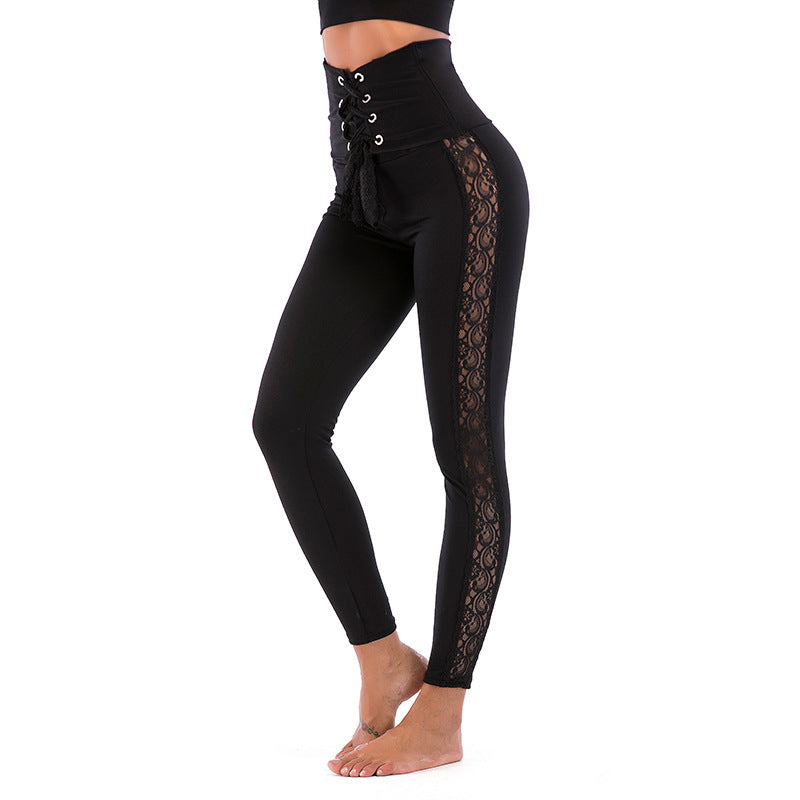 Damer Sportiga Högmidjade Leggings med justerbar dragsko och genomskinliga insatser Mirla-Eva Jonsson