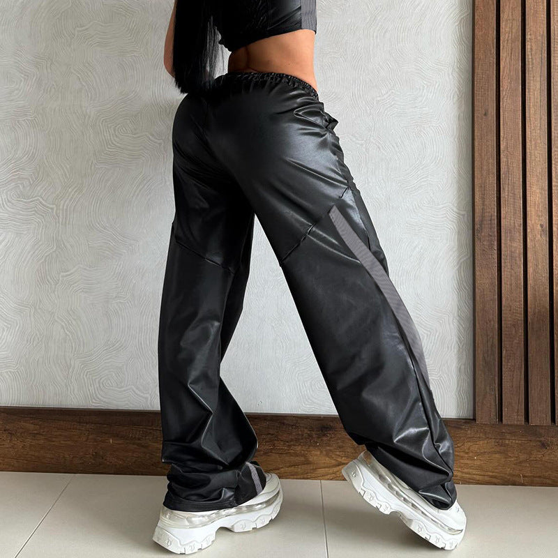 Damer Sportiga Wide-Leg Byxor med elastisk midja och trendiga ränder Mirla-Eva Jonsson