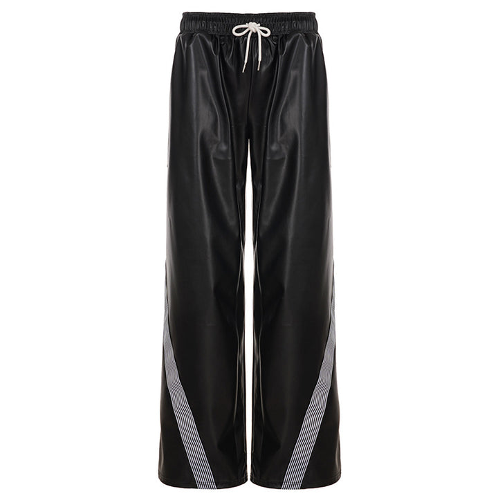 Damer Sportiga Wide-Leg Byxor med elastisk midja och trendiga ränder Mirla-Eva Jonsson