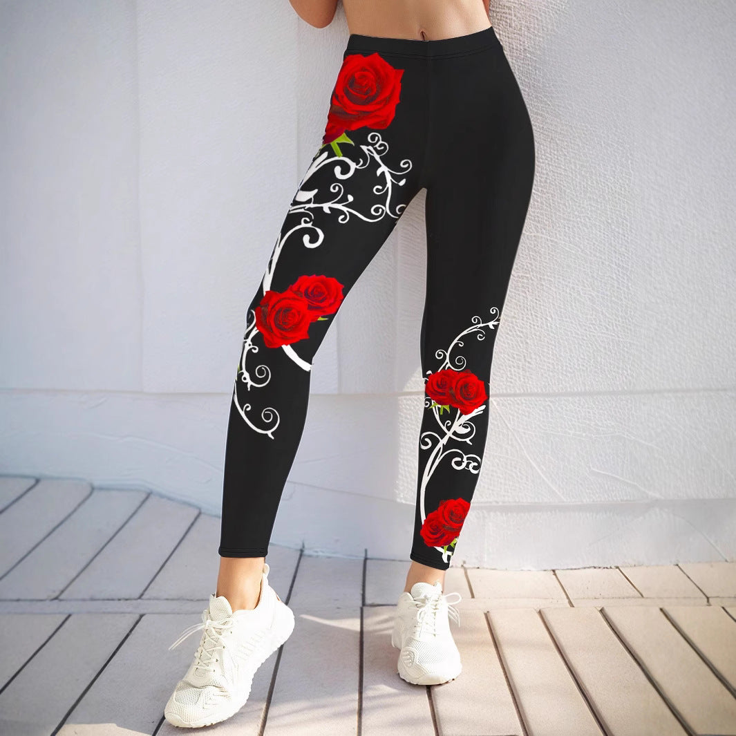 Damer Sportiga leggings med blommiga accenter och hög midja Eva Jonsson-Eva Jonsson