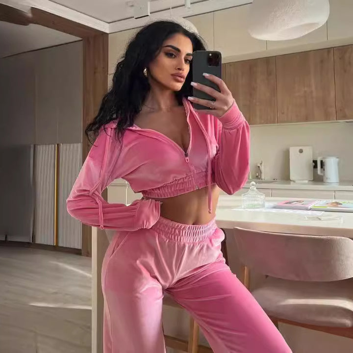 Damer Sportigt Crop Set med elastisk midja och dragkedja Eva Jonsson-Eva Jonsson