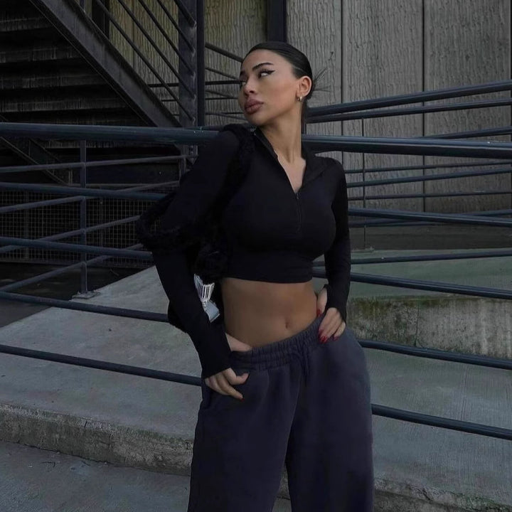 Damer Sportigt Crop-Top med dragkedja och långa ärmar Eva Jonsson-Eva Jonsson