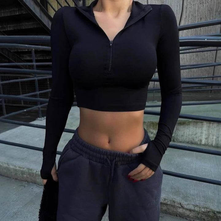 Damer Sportigt Crop-Top med dragkedja och långa ärmar Eva Jonsson-Eva Jonsson