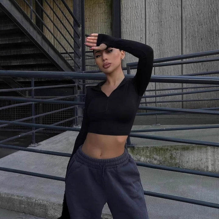 Damer Sportigt Crop-Top med dragkedja och långa ärmar Eva Jonsson-Eva Jonsson