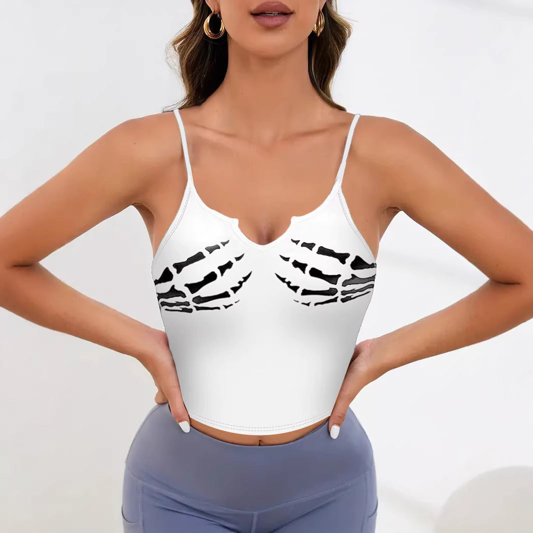 Damer Sportigt Crop-Top med kreativt skelettdesign Mirla-Eva Jonsson