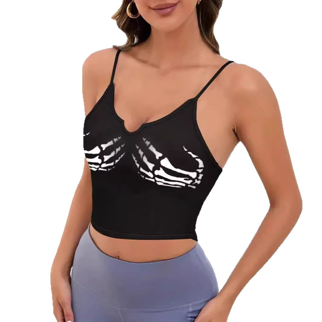 Damer Sportigt Crop-Top med kreativt skelettdesign Mirla-Eva Jonsson