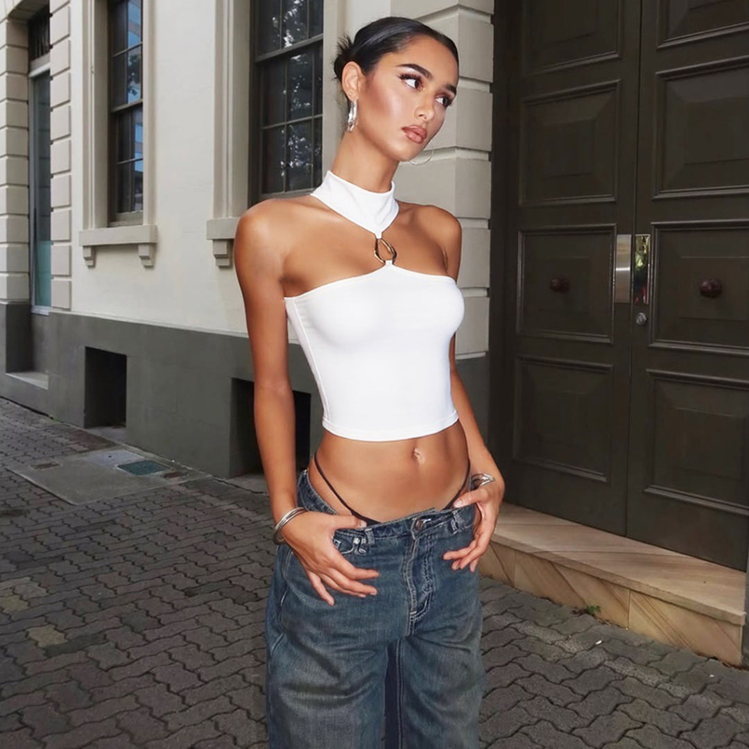 Damer Sportigt Crop-Top med smakfull Choker och dekorativ detalj Mirla-Eva Jonsson