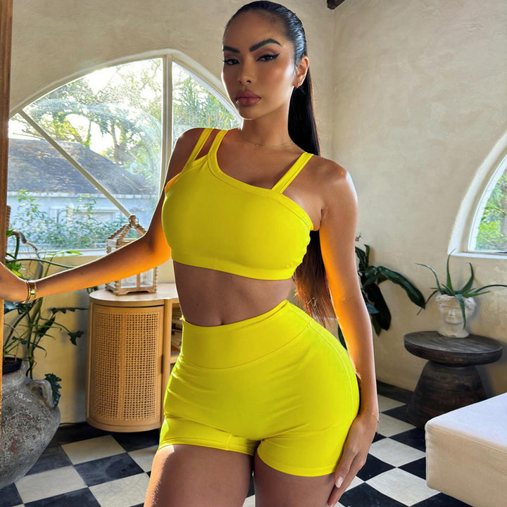 Damer Sportigt Crop-Top och Högmidjade Shorts Set Mirla-Eva Jonsson
