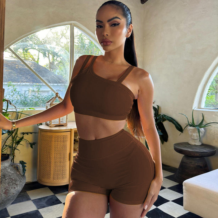 Damer Sportigt Crop-Top och Högmidjade Shorts Set Mirla-Eva Jonsson