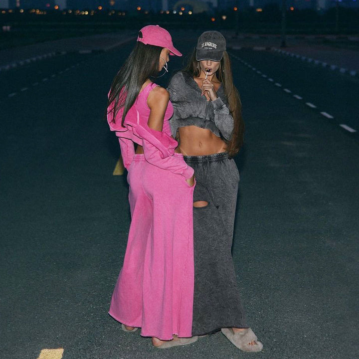 Damer Sportigt Crop-Topp och avslappnad Joggingbyxor Set Mirla-Eva Jonsson