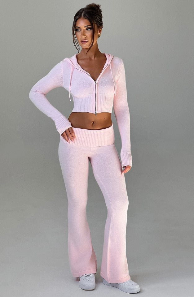 Damer Sportigt Croppat Sweatshirt och Bootcut Byxa Set Mirla-Eva Jonsson