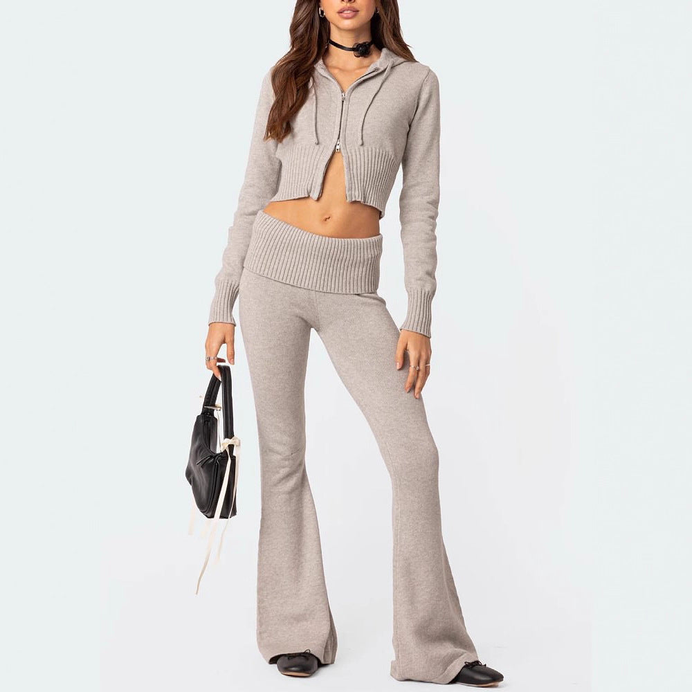 Damer Sportigt Croppat Sweatshirt och Bootcut Byxa Set Mirla-Eva Jonsson