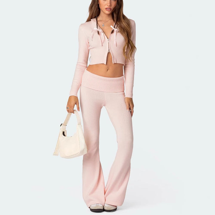 Damer Sportigt Croppat Sweatshirt och Bootcut Byxa Set Mirla-Eva Jonsson