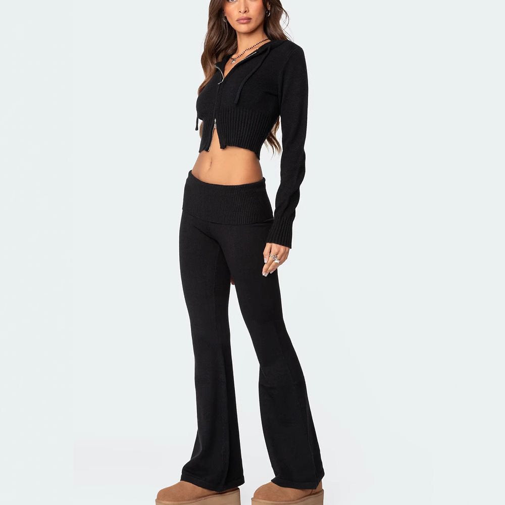 Damer Sportigt Croppat Sweatshirt och Bootcut Byxa Set Mirla-Eva Jonsson