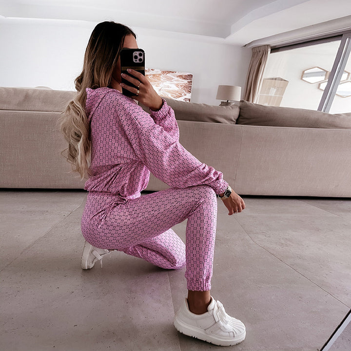 Damer Sportigt Hoodie-set med Allover-mönster Mirla-Eva Jonsson