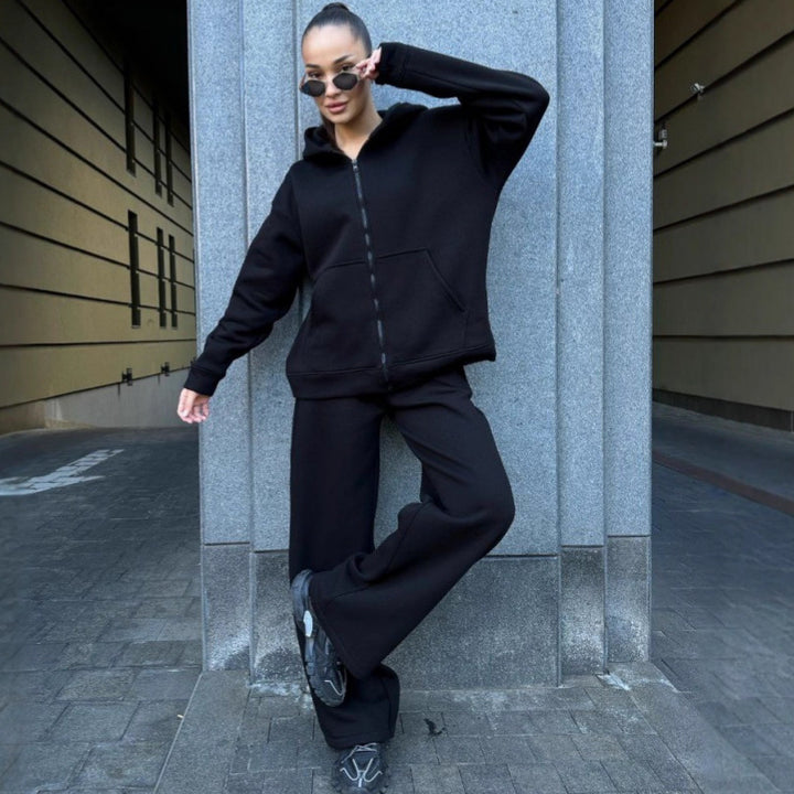 Damer Sportigt Hoodie-set med löst snitt och bekväma joggingsbyxor Mirla-Eva Jonsson