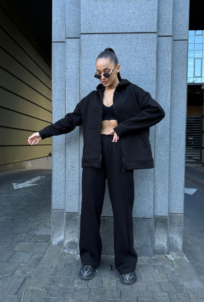 Damer Sportigt Hoodie-set med löst snitt och bekväma joggingsbyxor Mirla-Eva Jonsson