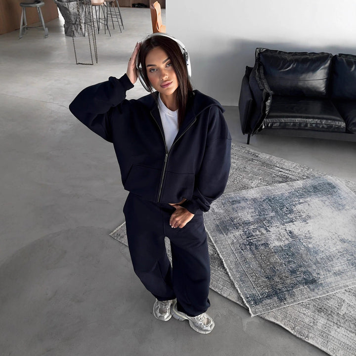 Damer Sportigt Lounge-set med bekväm hoodiejacka och vida byxor Mirla-Eva Jonsson