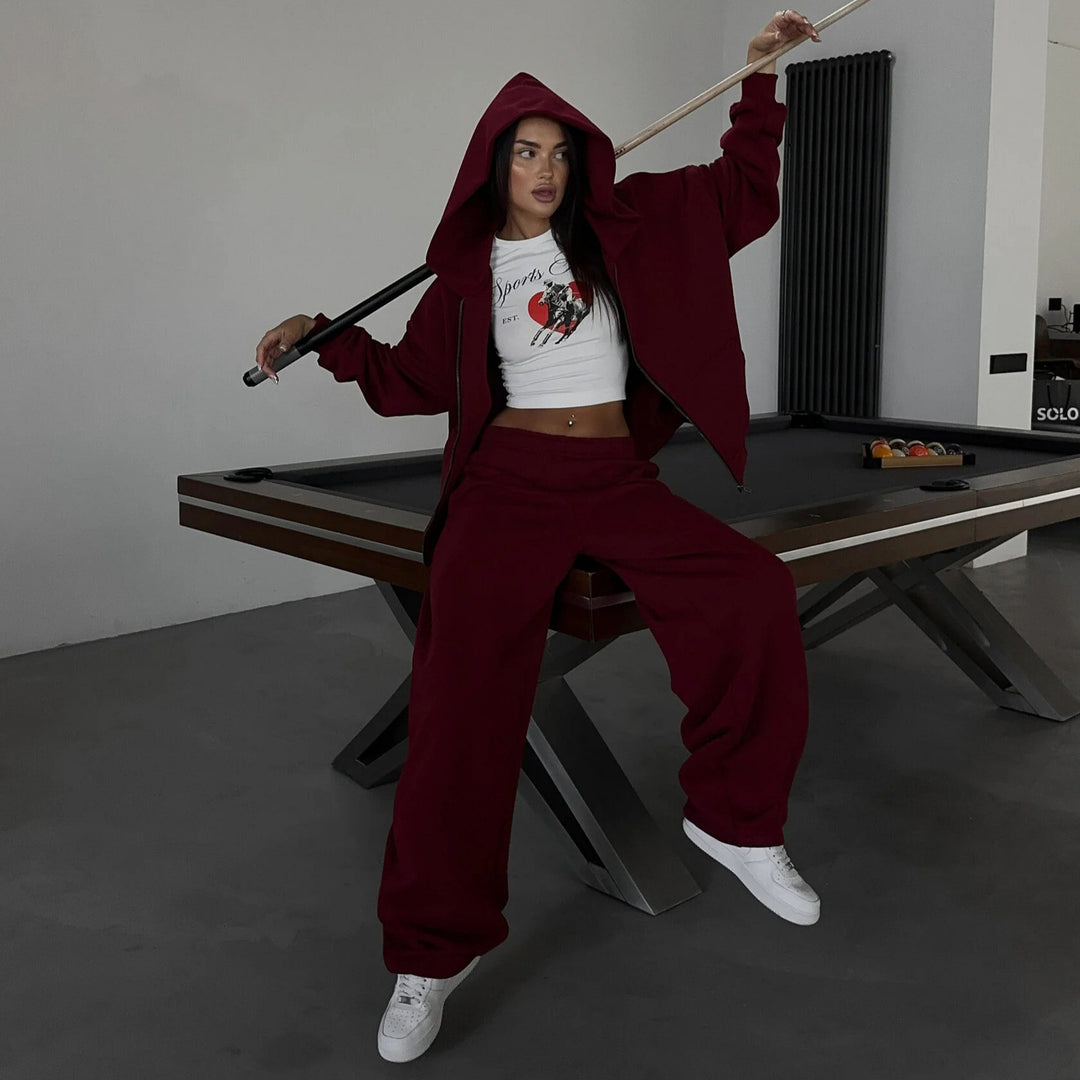 Damer Sportigt Lounge-set med bekväm hoodiejacka och vida byxor Mirla-Eva Jonsson
