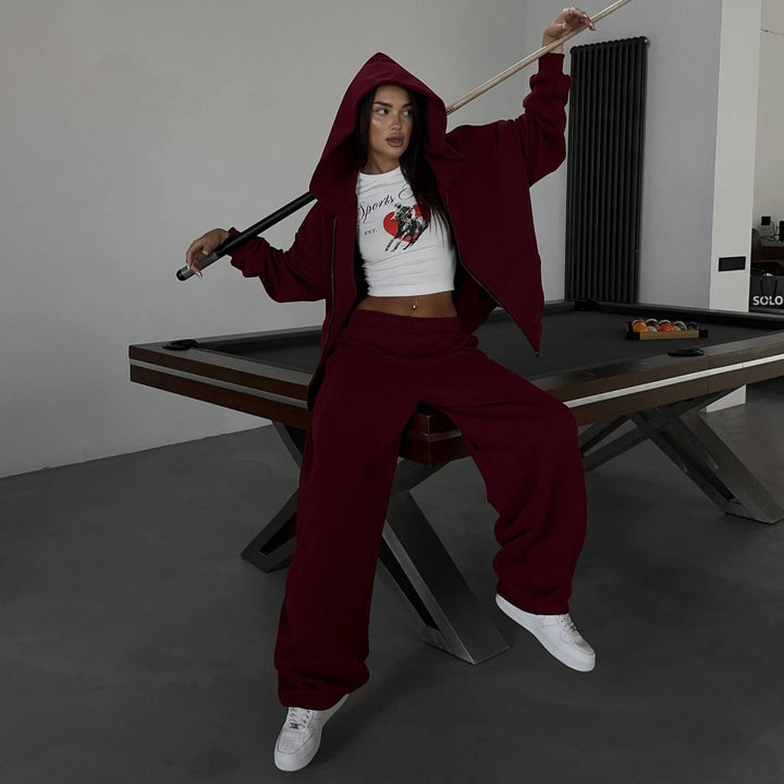 Damer Sportigt Lounge-set med bekväm hoodiejacka och vida byxor Mirla-Eva Jonsson
