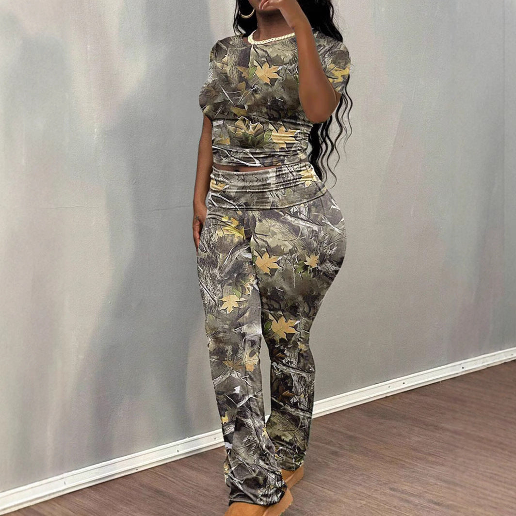 Damer Sportigt Set med trendigt camouflage-mönster och elastisk midja Mirla-Eva Jonsson