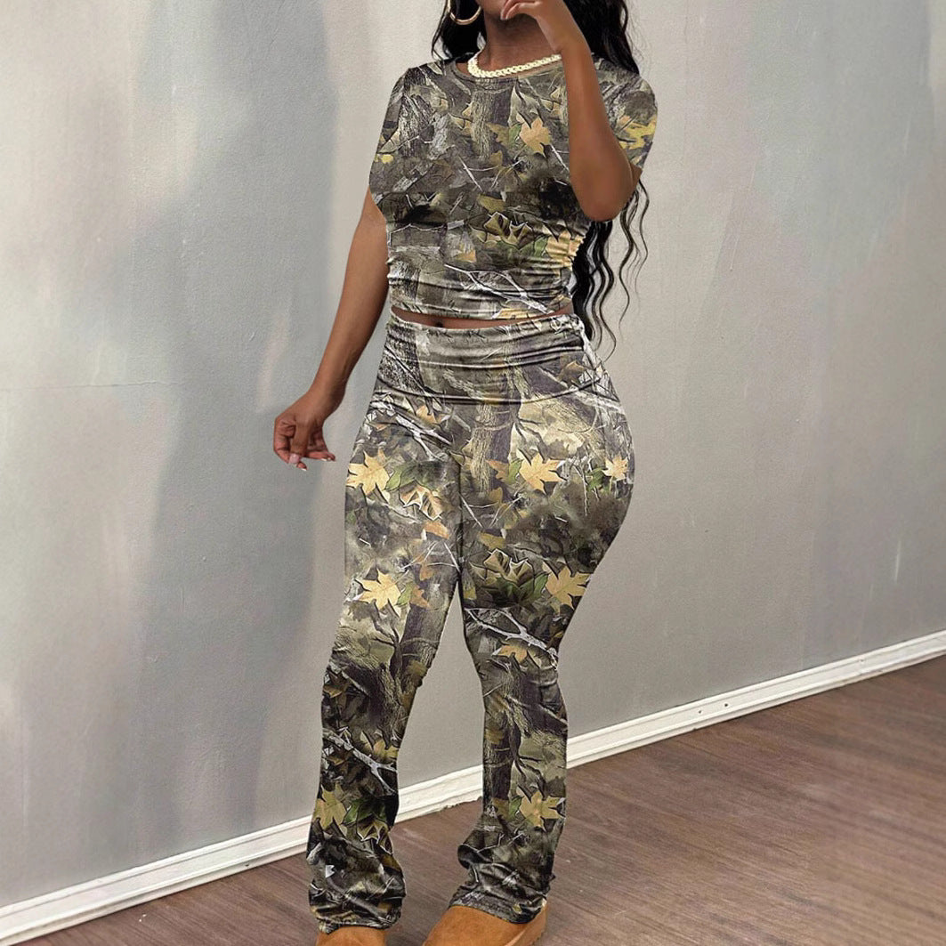 Damer Sportigt Set med trendigt camouflage-mönster och elastisk midja Mirla-Eva Jonsson