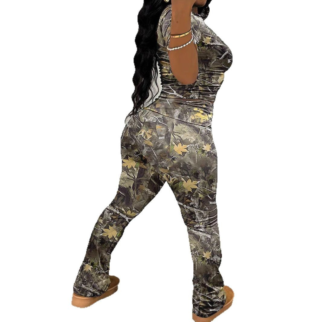 Damer Sportigt Set med trendigt camouflage-mönster och elastisk midja Mirla-Eva Jonsson