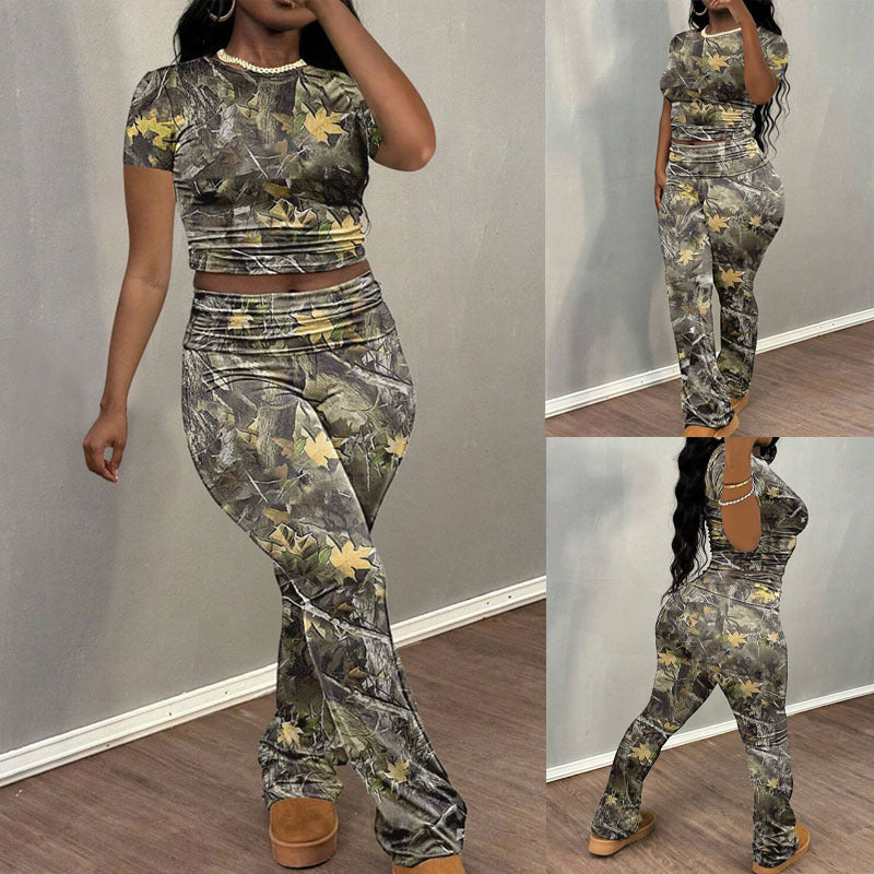 Damer Sportigt Set med trendigt camouflage-mönster och elastisk midja Mirla-Eva Jonsson
